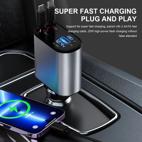 Retractable 4in1 Fast Car Charger